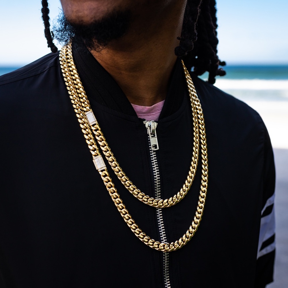 10mm Iced Clasp 18k Cuban Link Chain